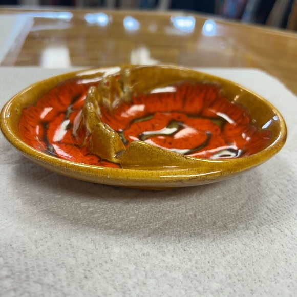 Vintage MCM Cal Style Ashtray Trinket Jewelry Dish Orange Brown Smoking Collect - Picture 4 of 11